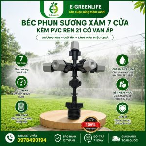 Béc phun sương xám 7 cửa kèm PVC ren 21 có van áp