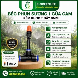 Béc phun sương 1 cửa cam kèm khớp T dây 8mm