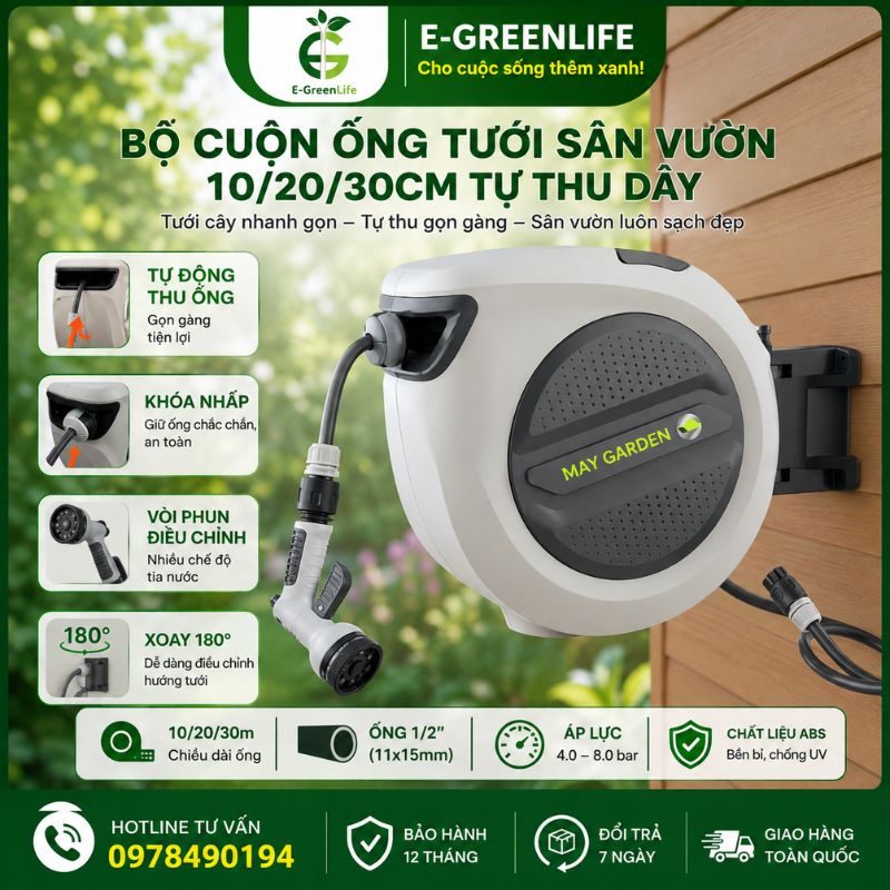 Bộ cuộn ống tưới sân vườn 10/20/30m tự thu dây