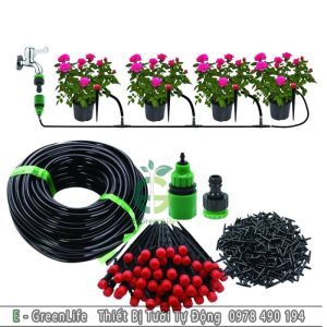 Bộ kít nhỏ giọt tưới bán tự động gồm 10 béc tưới 8 tia que cắm, 10m ống 6mm và đầu chuyển đổi
