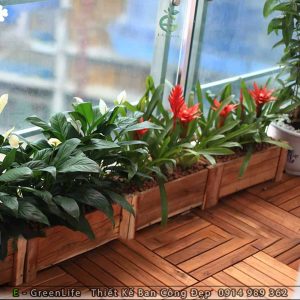 Chậu trồng cây ốp gỗ tự nhiên
