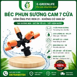 Béc phun sương cam 7 cửa kèm ống PVC ren 21 không có van áp
