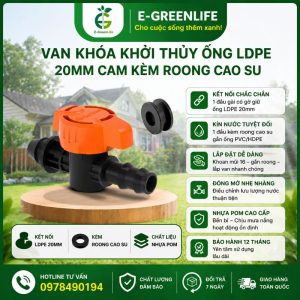Van khóa khởi thủy ống LDPE 20mm cam kèm roong cao su