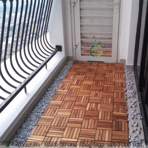 Sàn ban công gỗ tự nhiên ngoài trời IKEA 16mm Tràm bông vàng- 20nan