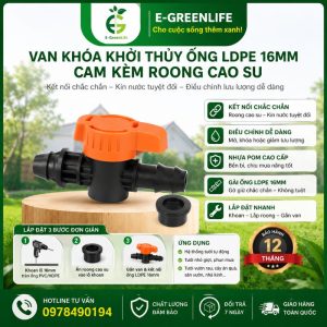 Van khóa khởi thủy ống LDPE 16mm cam kèm roong cao su