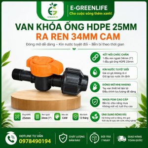 Van khóa ống HDPE 25mm ra ren 34mm cam